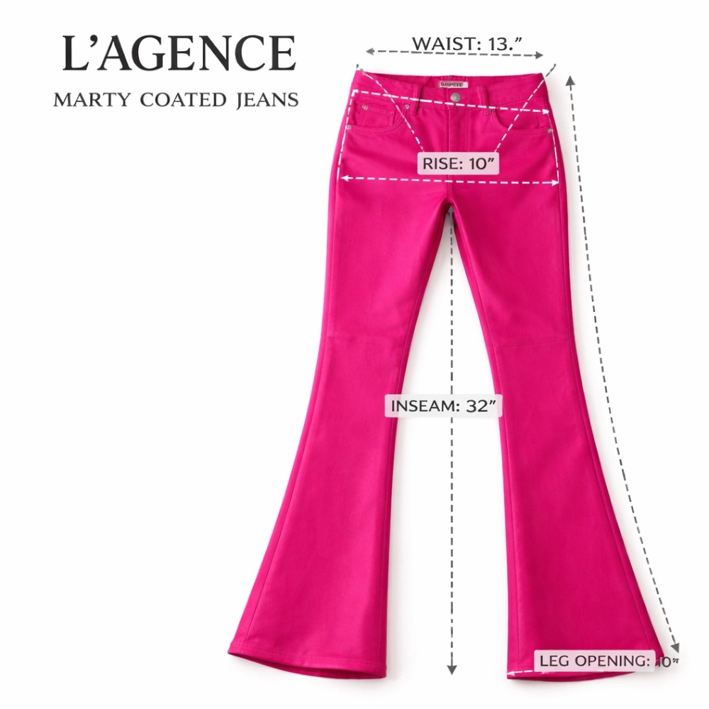 NWT L’AGENCE Marty High Rise Flare Coated Jeans Fuchsia Pink Leather Look Sz 26 - Picture 13 of 15